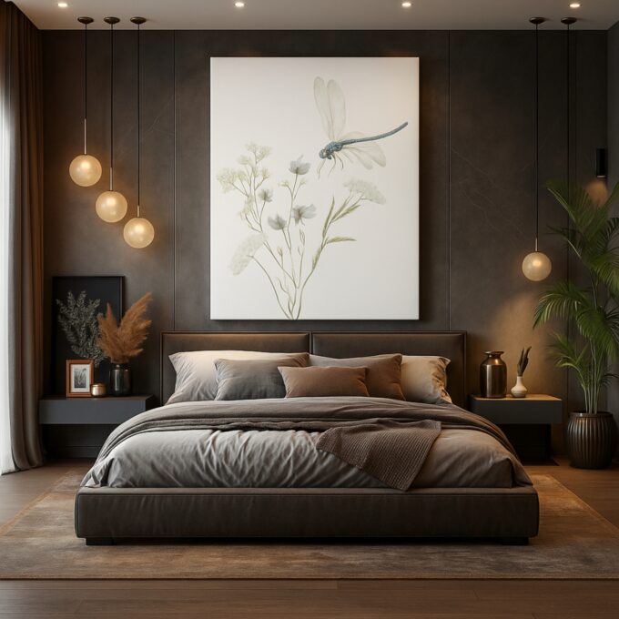 Dragonfly Whisper – Nature-Inspired Canvas Wall Art with Wildflowers and Dragonfly - Image 3