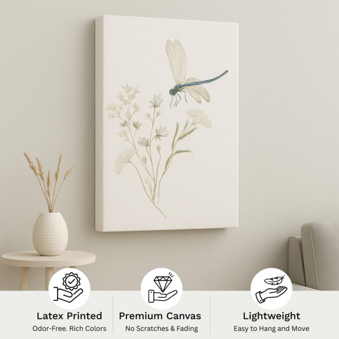 Dragonfly Whisper – Nature-Inspired Canvas Wall Art with Wildflowers and Dragonfly - Image 4