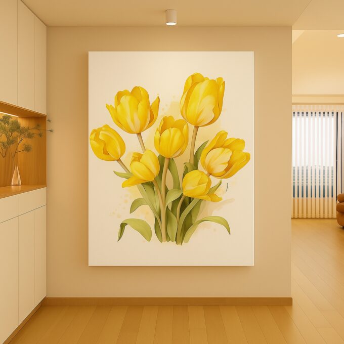 Golden Bloom – Bright Yellow Tulip Canvas Wall Art for Modern Interiors - Image 2