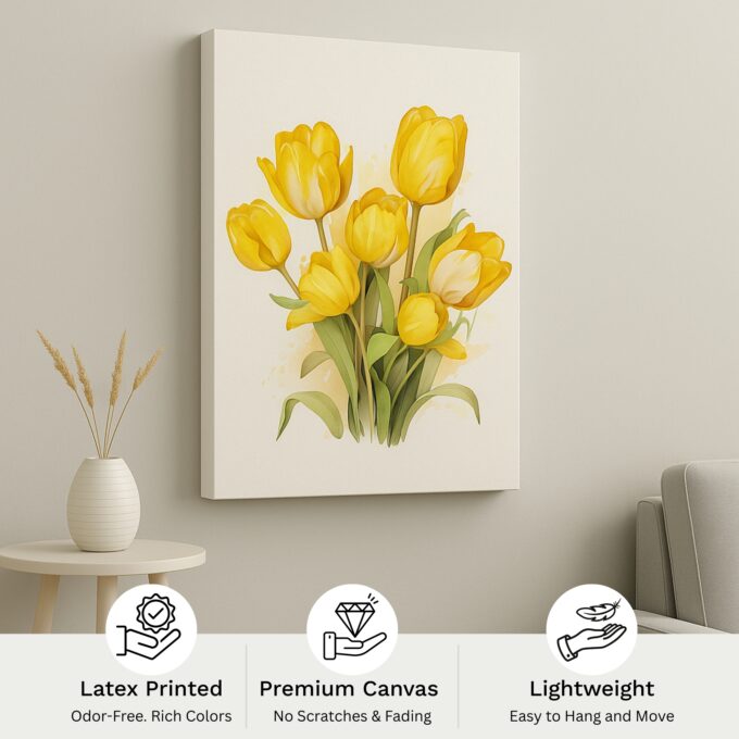 Golden Bloom – Bright Yellow Tulip Canvas Wall Art for Modern Interiors - Image 4