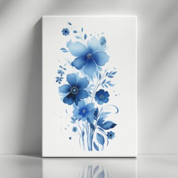Azure Bloom – Elegant Blue Floral Canvas Wall Art in Minimalist Style