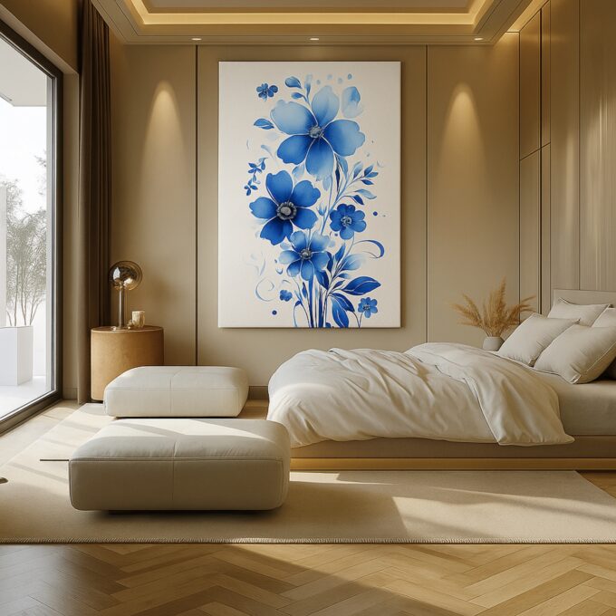 Azure Bloom – Elegant Blue Floral Canvas Wall Art in Minimalist Style - Image 3