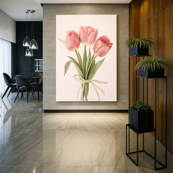Blush Tulips – Romantic Pink Tulip Canvas Wall Art with Soft Tones - Image 2