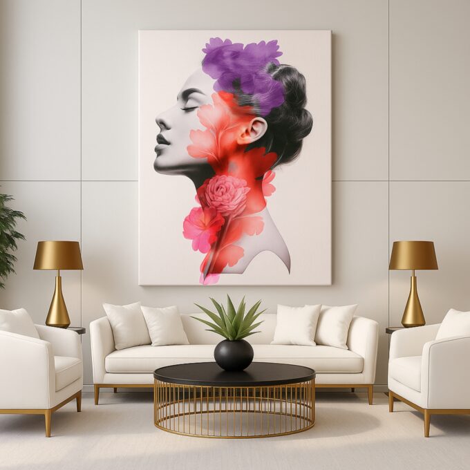Petals of Poise – Frida Kahlo Geometric Canvas Wall Art - Image 2