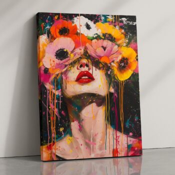 Bloom Over Bold – Abstract Woman with Flowers Canvas Art