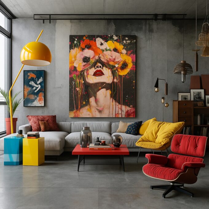 Bloom Over Bold – Abstract Woman with Flowers Canvas Art - Image 2