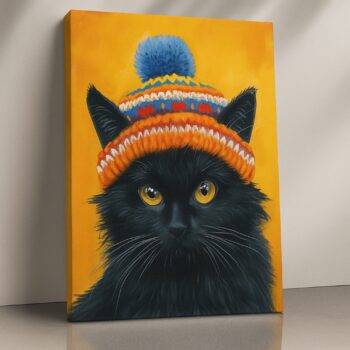 Beanie Gaze – Stylish Cat in Beanie Canvas Wall Art