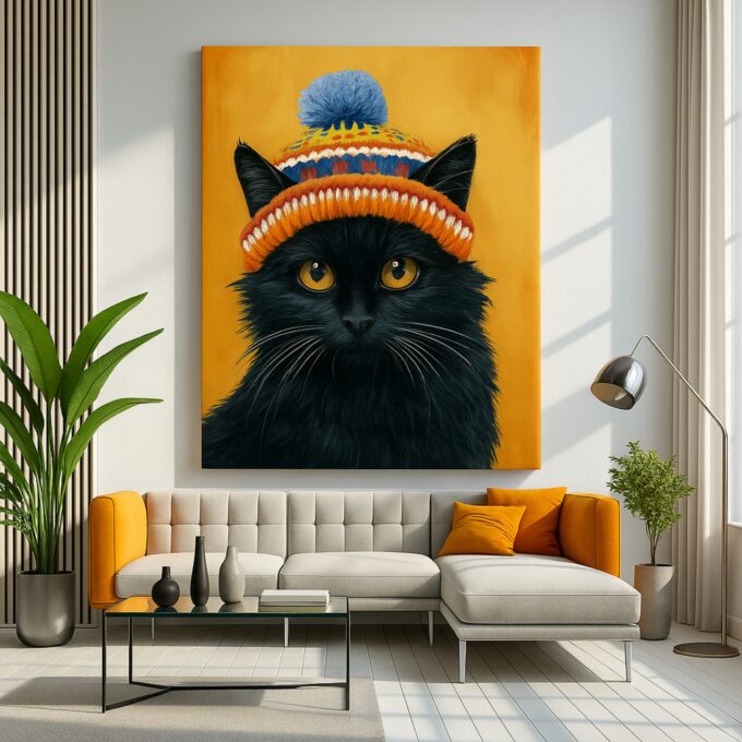 Beanie Gaze – Stylish Cat in Beanie Canvas Wall Art - Image 3