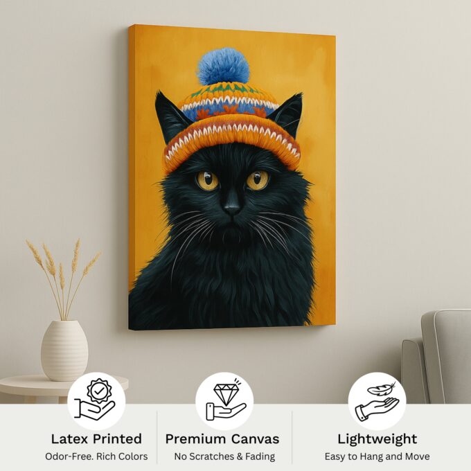 Beanie Gaze – Stylish Cat in Beanie Canvas Wall Art - Image 2