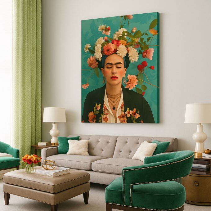 Frida in Bloom – Botanical Frida Kahlo Canvas Wall Art - Image 2