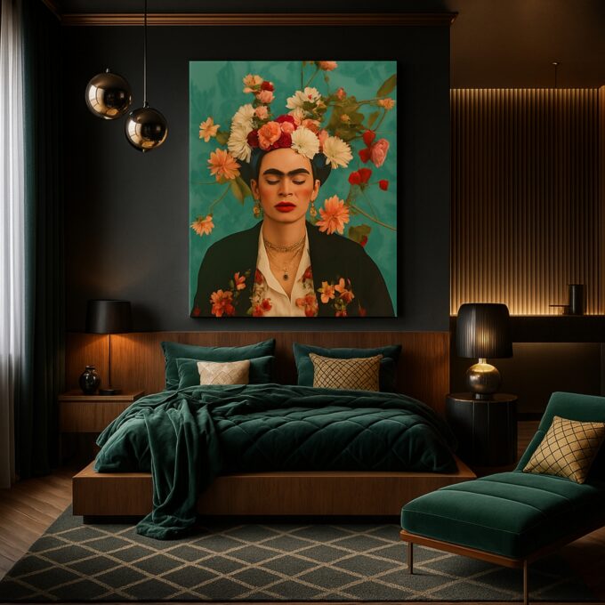 Frida in Bloom – Botanical Frida Kahlo Canvas Wall Art - Image 3