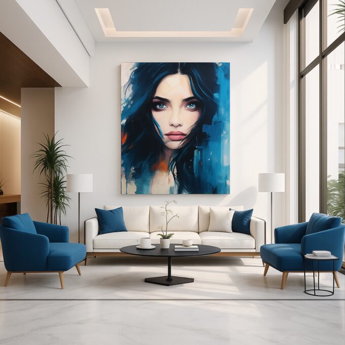 Ocean of Eyes – Abstract Blue Portrait Canvas - Image 2