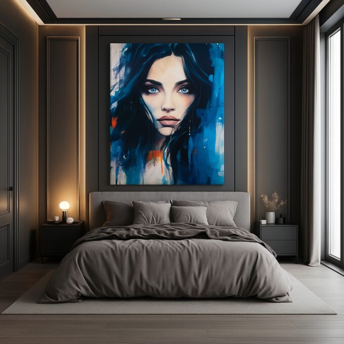Ocean of Eyes – Abstract Blue Portrait Canvas - Image 3