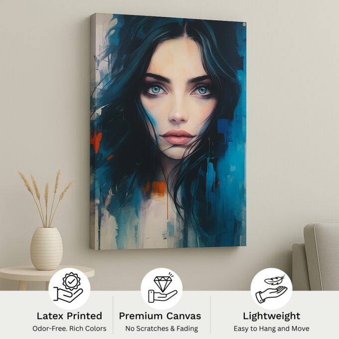 Ocean of Eyes – Abstract Blue Portrait Canvas - Image 4