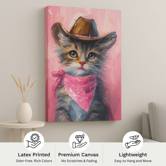 Sheriff Whiskers – Cute Cowboy Cat Canvas - Image 4