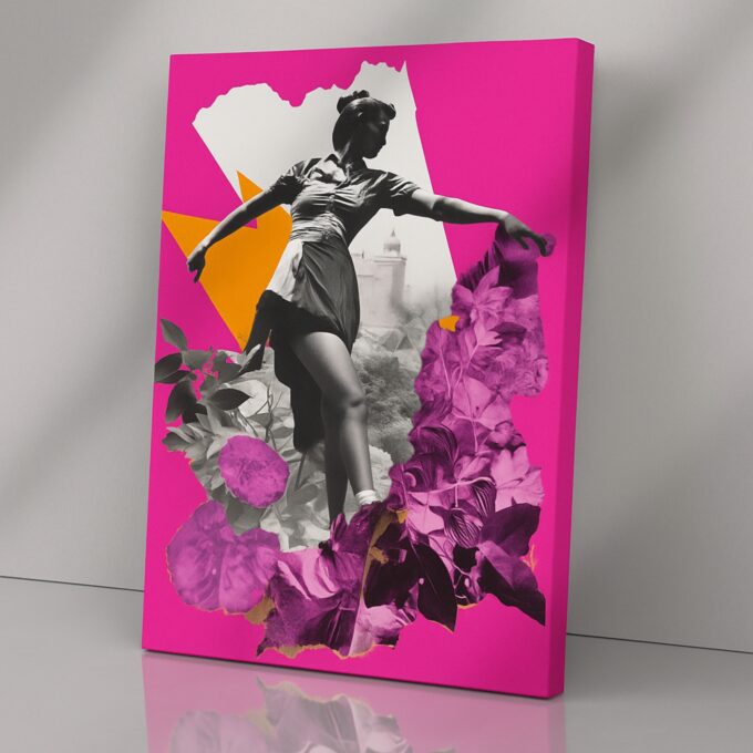 Petals in Motion – Floral Collage Dancer Canvas Art