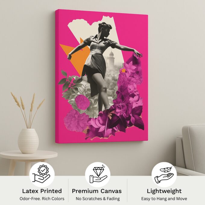 Petals in Motion – Floral Collage Dancer Canvas Art - Image 4