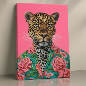 The Floral Predator – Leopard with Floral Blazer Wall Art
