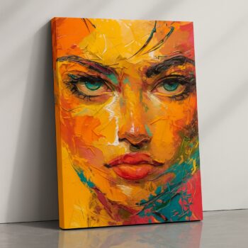 Fire in Her Gaze – Bold Abstract Female Portrait Canvas