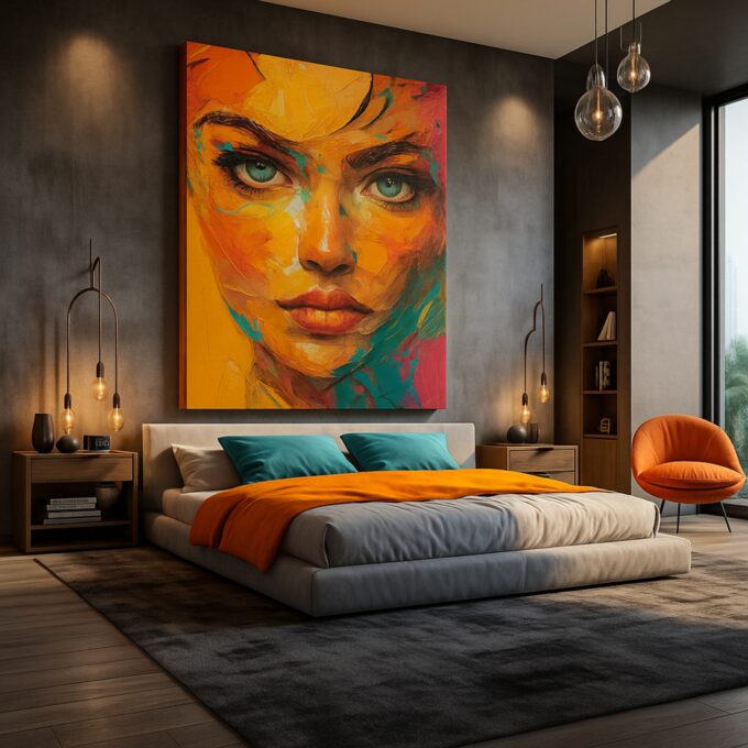 Fire in Her Gaze – Bold Abstract Female Portrait Canvas - Image 3