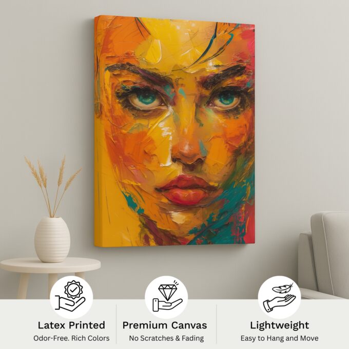 Fire in Her Gaze – Bold Abstract Female Portrait Canvas - Image 4