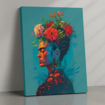 Frida in Facets – Floral Crown Portrait Canvas Wall Art