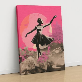 Moonlight Pirouette – Ballet Dancer Canvas Wall Art in Pink & Sepia