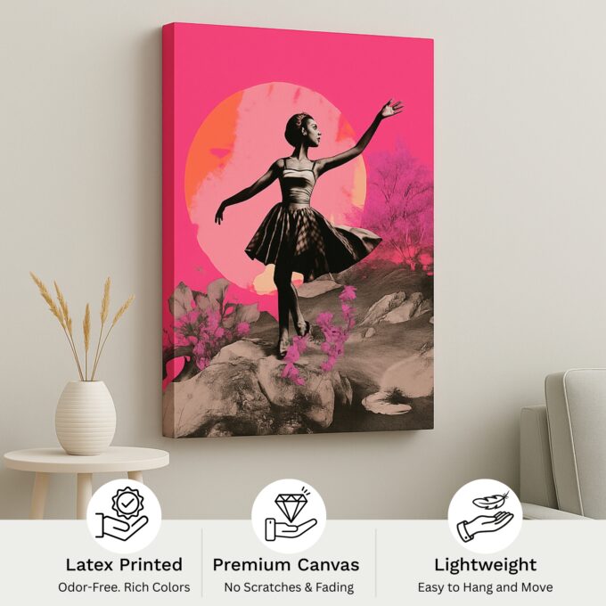 Moonlight Pirouette – Ballet Dancer Canvas Wall Art in Pink & Sepia - Image 4