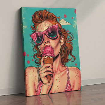 Strawberry Summer – Retro Pop Art Ice Cream Girl Canvas