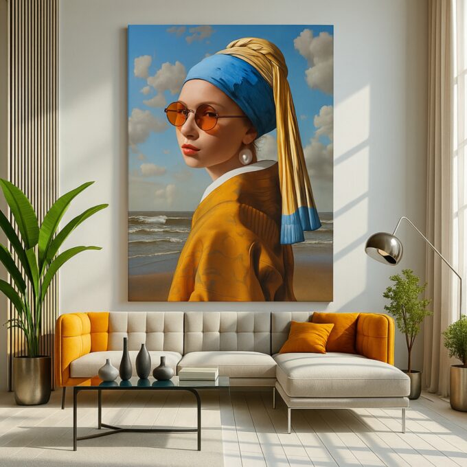 Coastal Pearl – Modern Girl with a Pearl Earring Canvas - Image 2