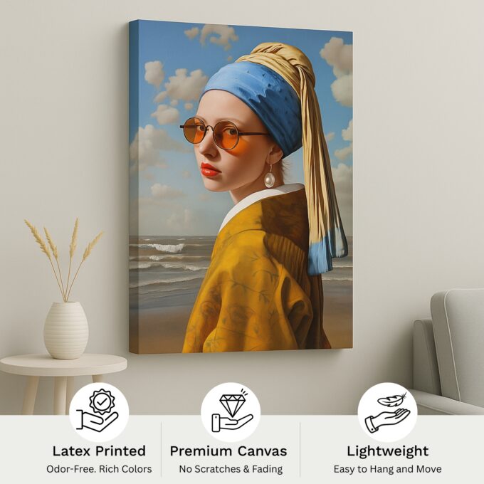 Coastal Pearl – Modern Girl with a Pearl Earring Canvas - Image 4