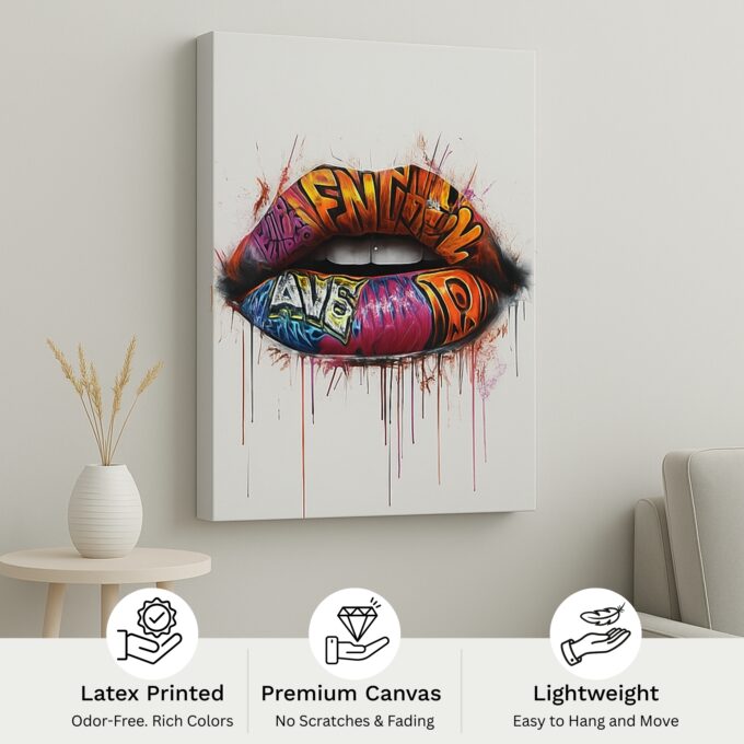 Graffiti Kiss – Urban Street Art Lips Canvas - Image 4