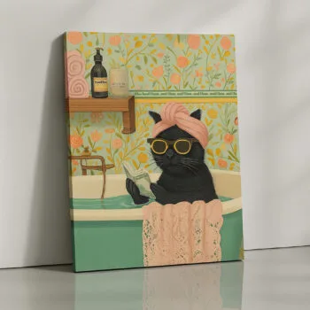 Feline Retreat cat spa portrait canvas print by Artfy Canvas – quirky pet canvas painting, wall paintings, artwork for wall décor