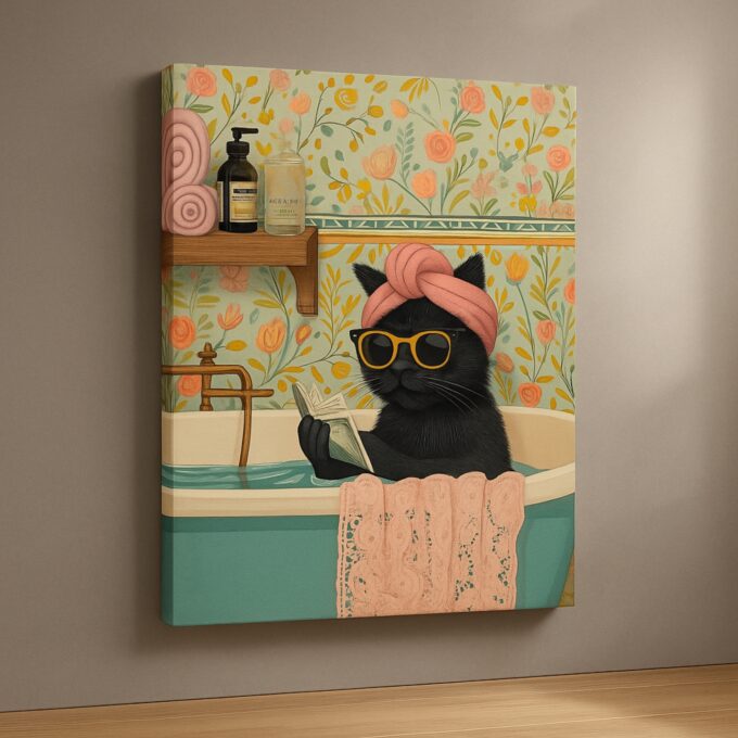 Feline Retreat – Cat Spa Canvas Wall Art - Image 2