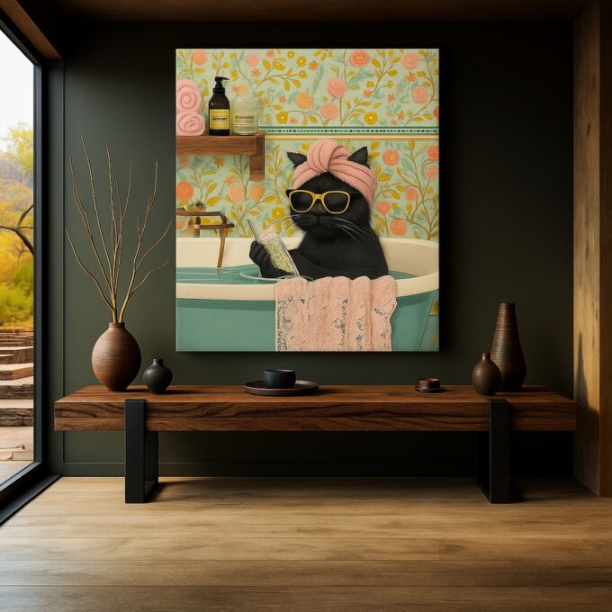 Feline Retreat – Cat Spa Canvas Wall Art - Image 3