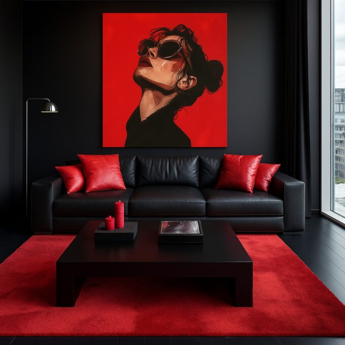 Crimson Reverie – Red Pop Art Woman Canvas - Image 2