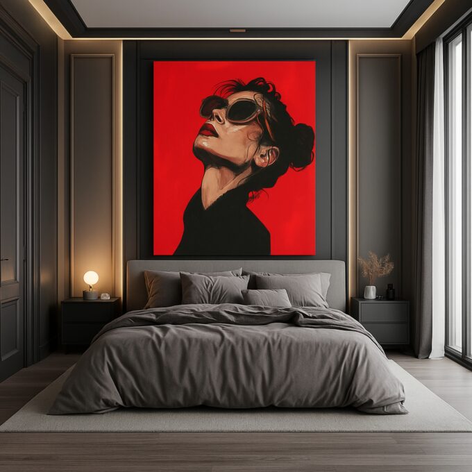 Crimson Reverie – Red Pop Art Woman Canvas - Image 3