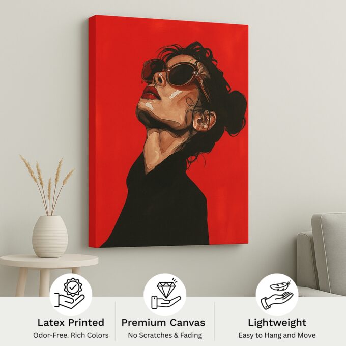 Crimson Reverie – Red Pop Art Woman Canvas - Image 4