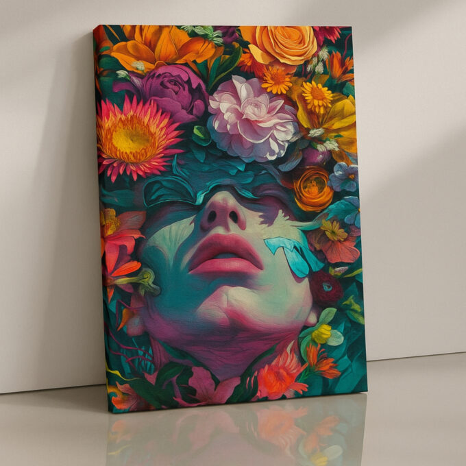 Bloom Veil – Floral Face Canvas Wall Art