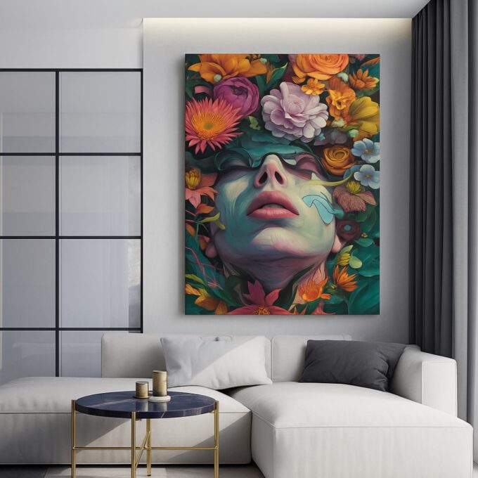 Bloom Veil – Floral Face Canvas Wall Art - Image 2