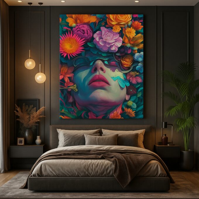 Bloom Veil – Floral Face Canvas Wall Art - Image 3
