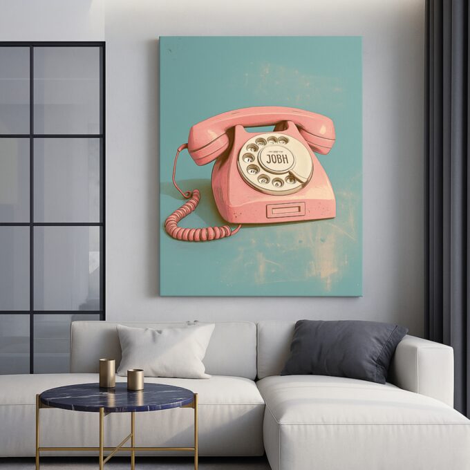 Vintage Pink Dial – Retro Phone Canvas Art - Image 2