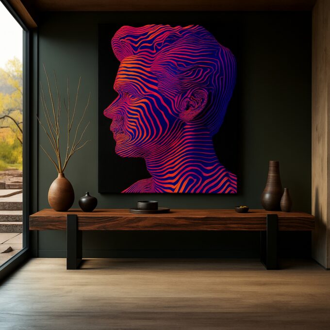 Neon Silhouette – Psychedelic Line Art Canvas - Image 3