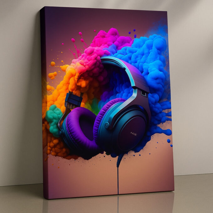 Sonic Bloom – Colorful Headphones Canvas Art