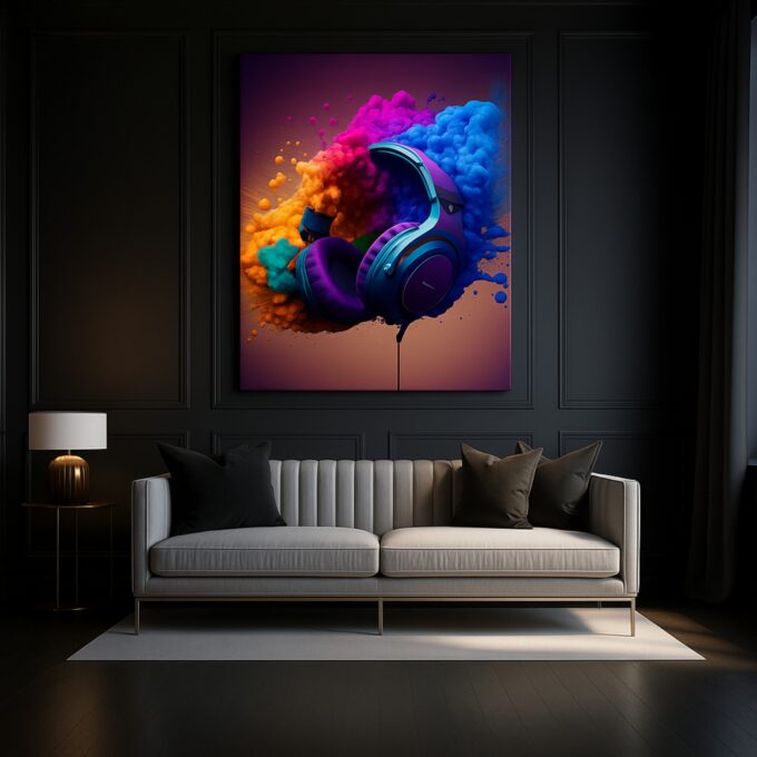 Sonic Bloom – Colorful Headphones Canvas Art - Image 2