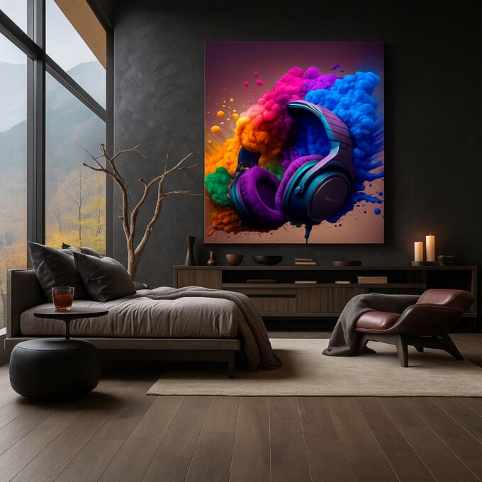 Sonic Bloom – Colorful Headphones Canvas Art - Image 3