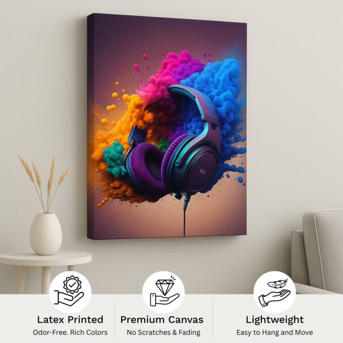 Sonic Bloom – Colorful Headphones Canvas Art - Image 4