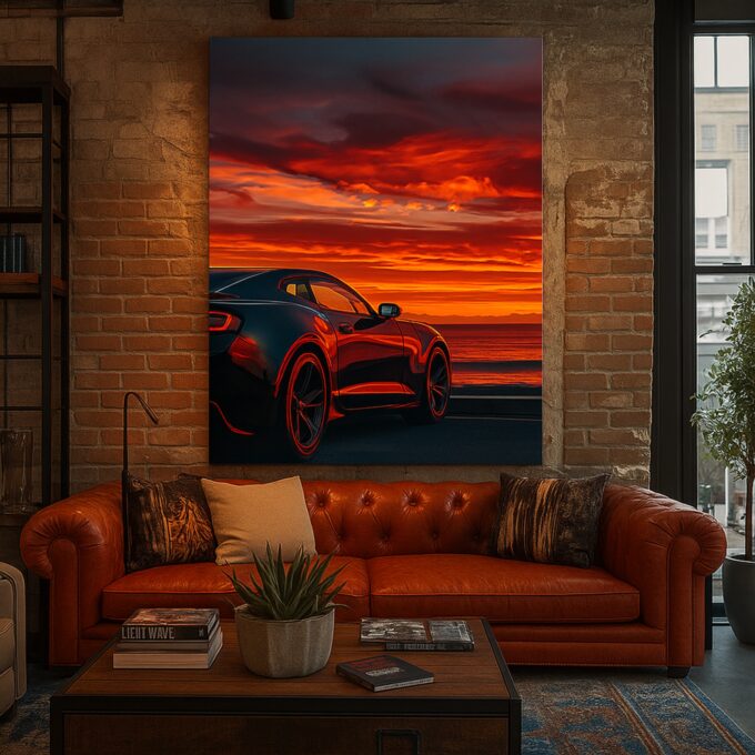 Sunset Muscle – Camaro Canvas Wall Art Print - Image 2