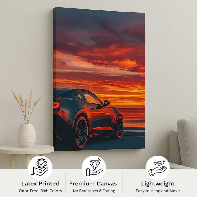 Sunset Muscle – Camaro Canvas Wall Art Print - Image 4