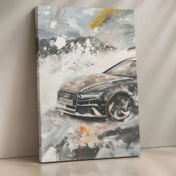 Frost Drift Audi in snowstorm canvas print by Artfy Canvas – luxury car canvas painting, wall paintings, artwork for wall décor